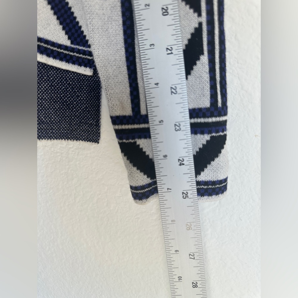 Veronica Beard Geometric‎ Knit Crewneck Sweater Ivory Navy Size Medium - Picture 11 of 12